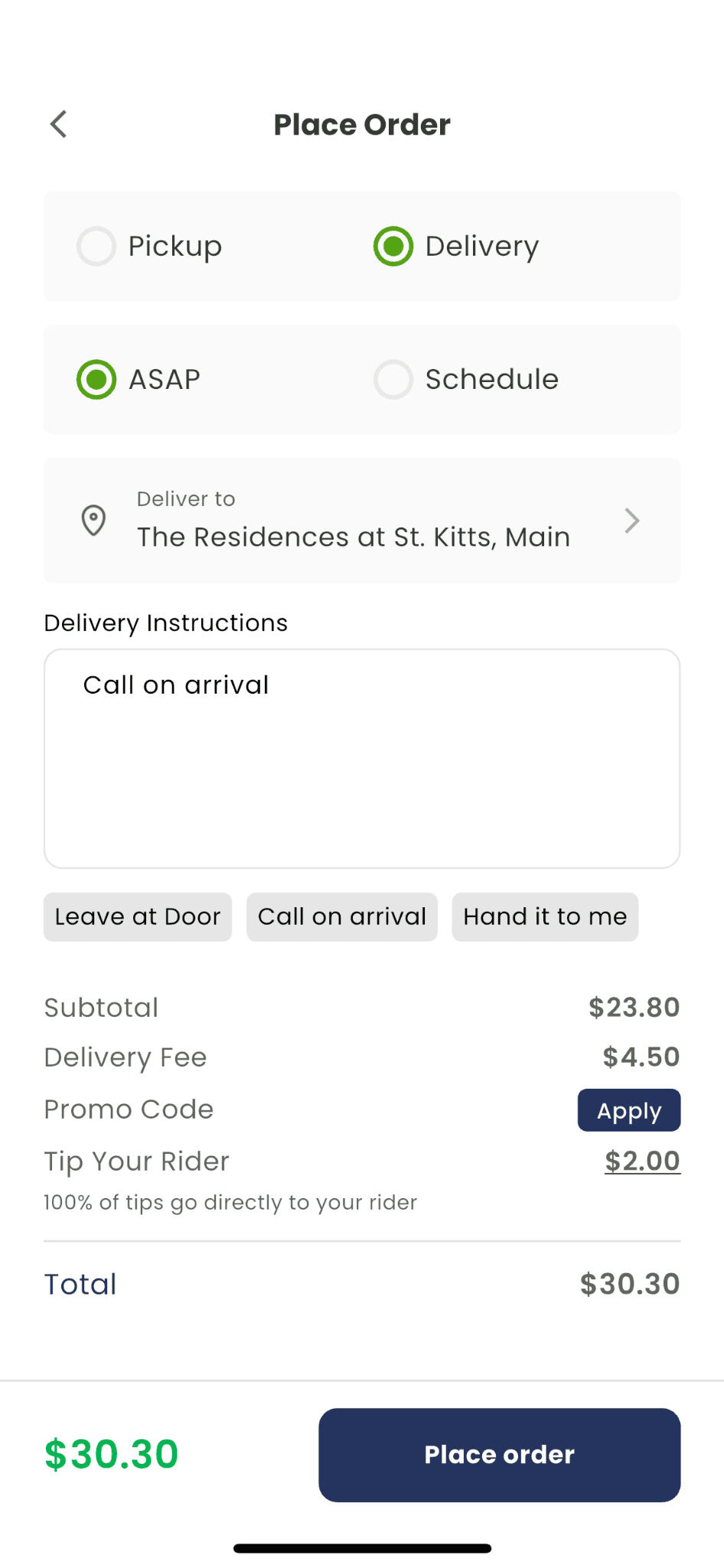 Tote's app checkout screen